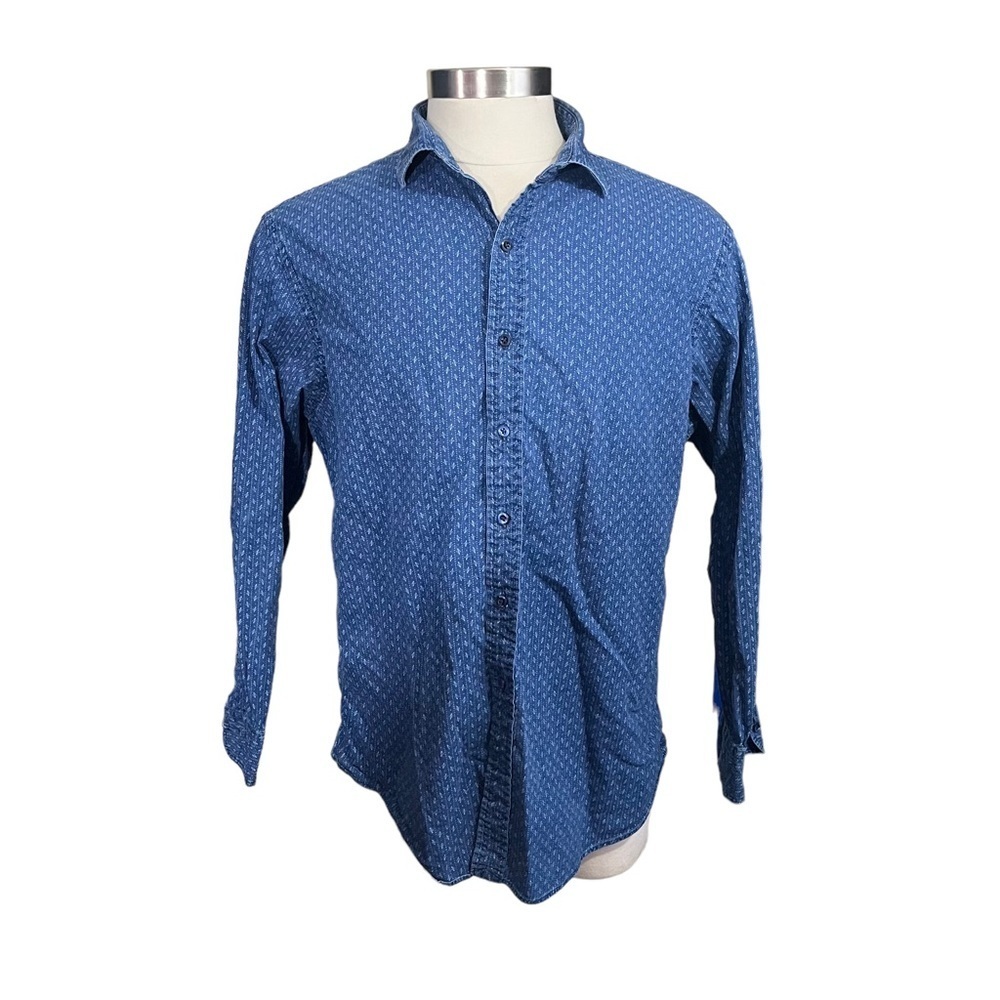 Polo Ralph Lauren Slim Men Blue Geometric Dot Print Long Sleeve Button Up Sz XXL